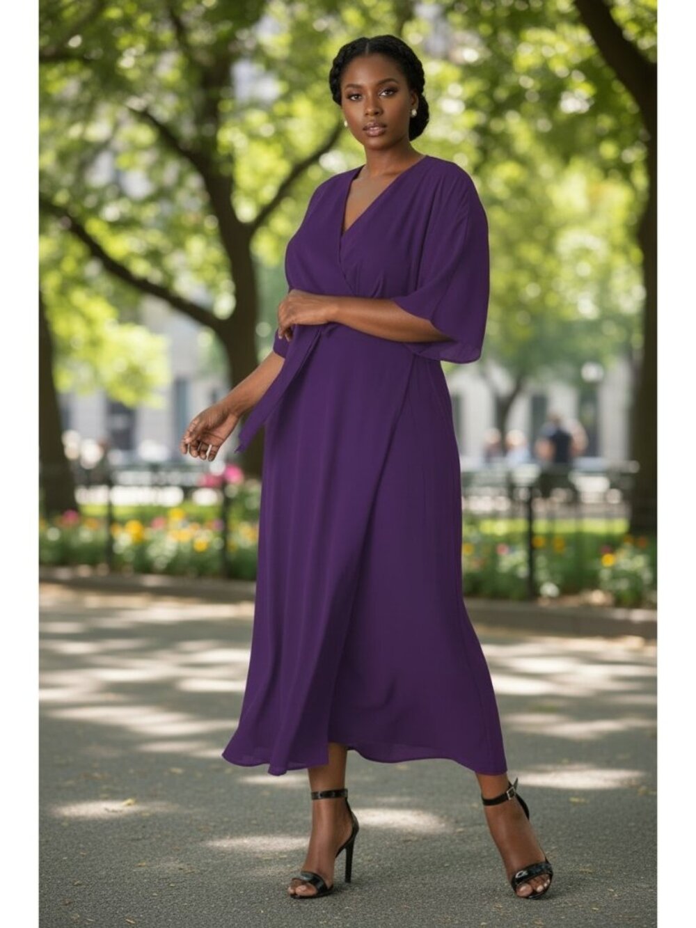 Standards & Practices Maxi Wrap Dress Women Plus 2X Purple Dolman Sleeve Classic